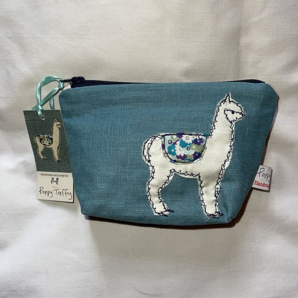 Poppy Treffry Bag Llama Blue Mag Up Coin Purse Pouch Made In UK FLUFF Alpaca